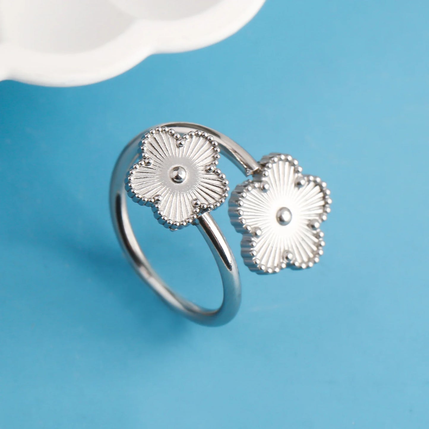 Bague double fleur argent