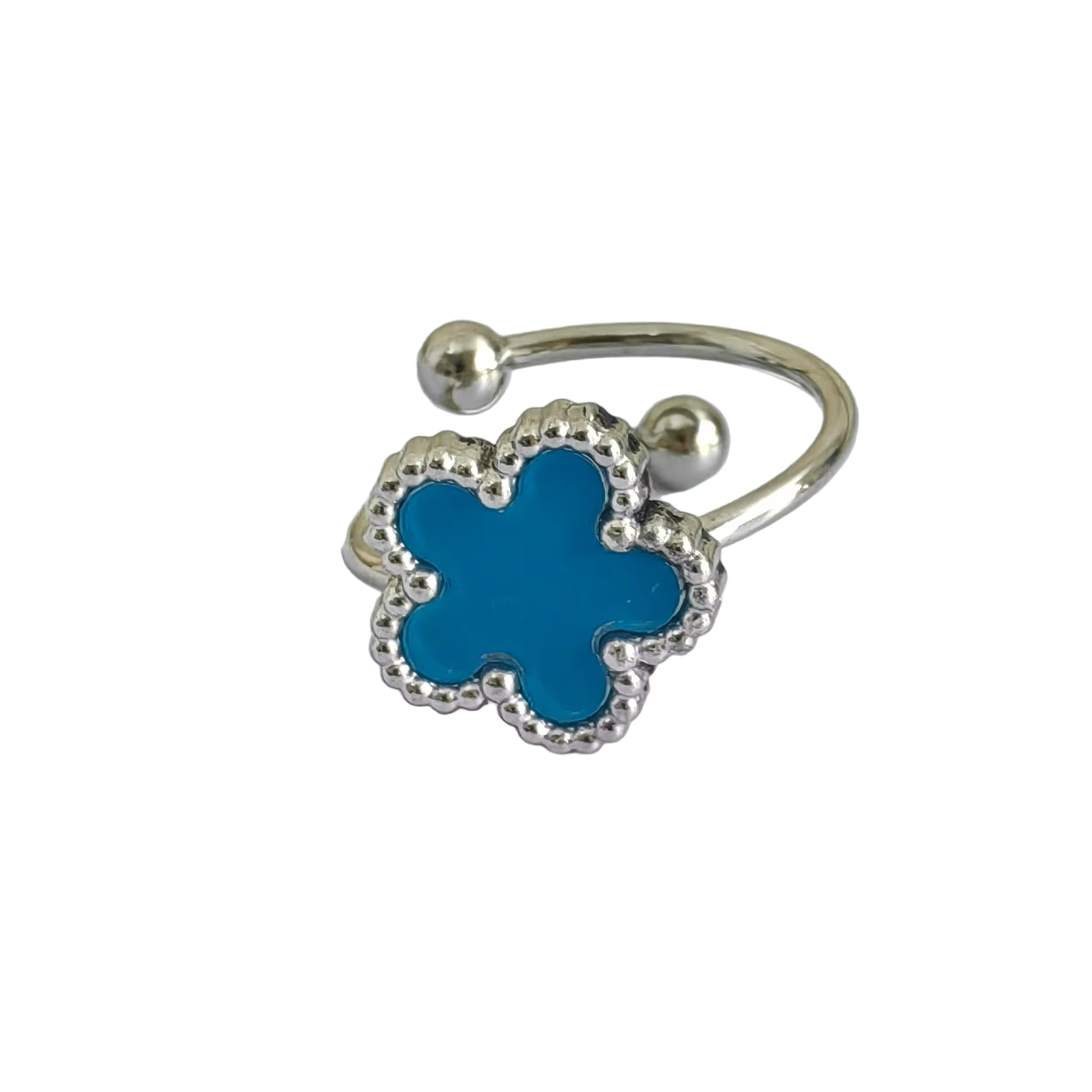 Bague fleur ajustable bleue et argent