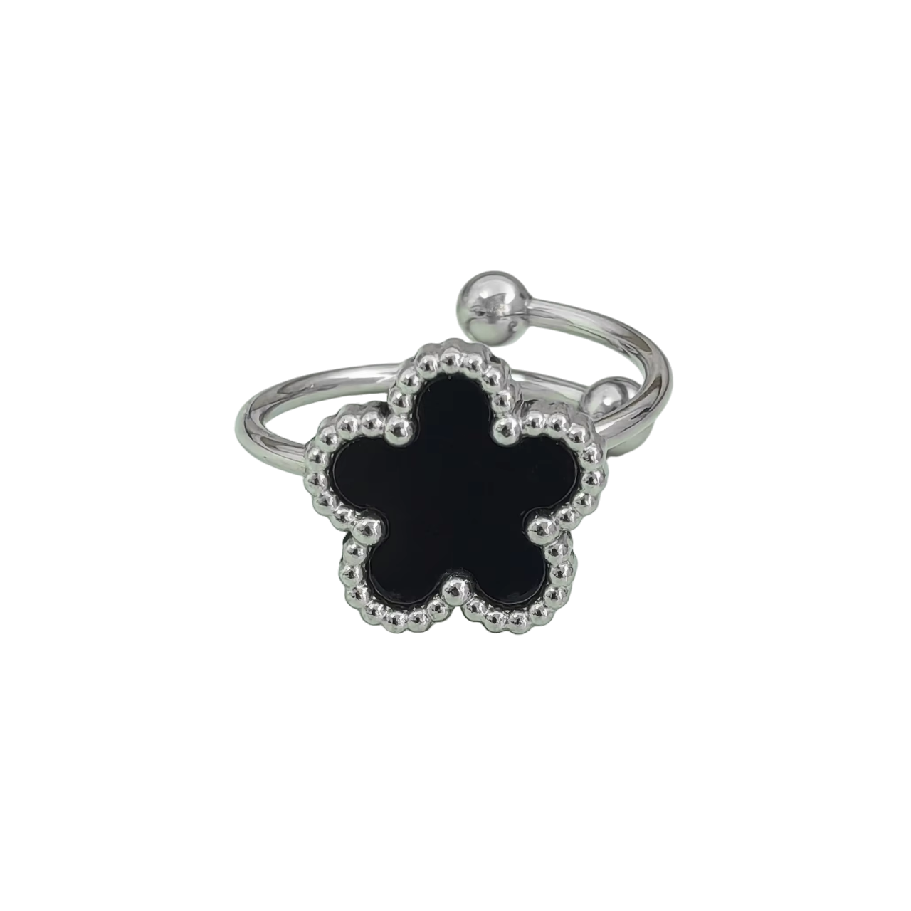 Bague fleur ajustable noire et argent