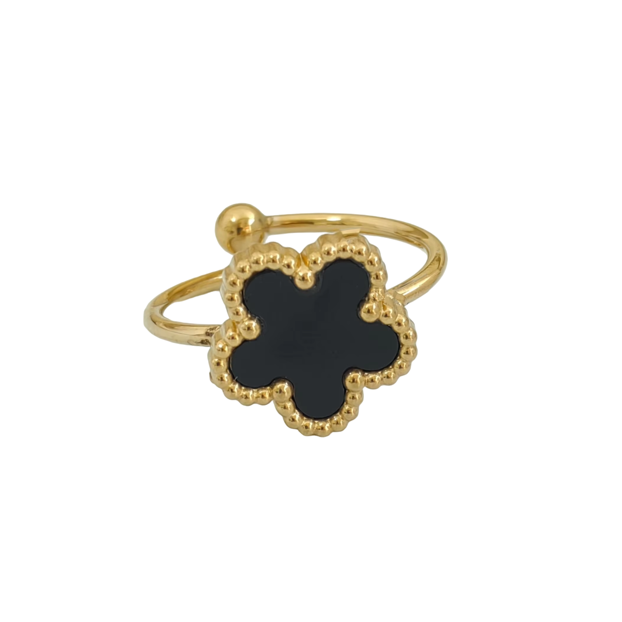 Bague fleur ajustable noire et or