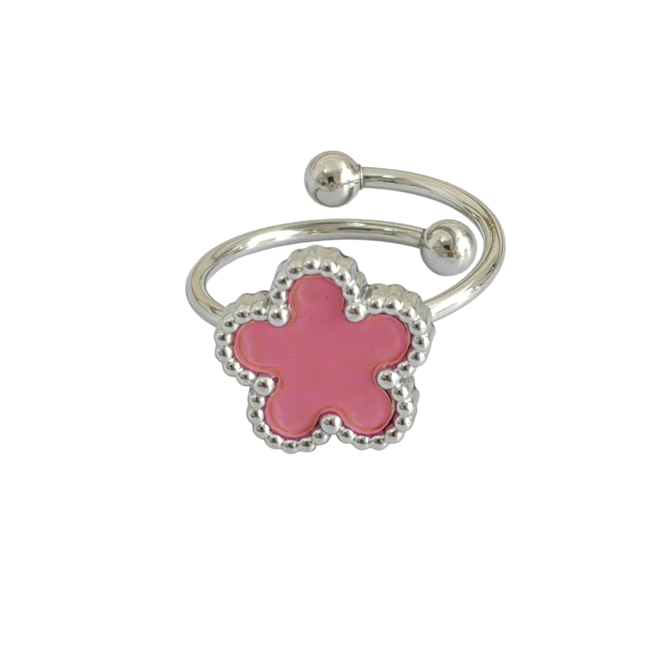 Bague fleur ajustable rose et argent