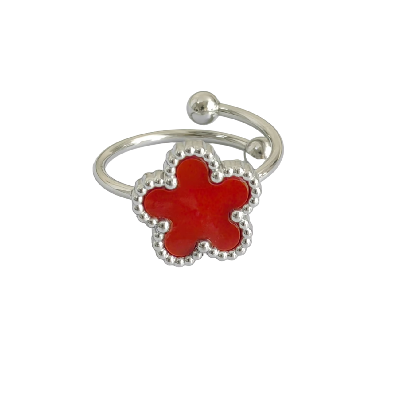 Bague fleur ajustable rouge et argent