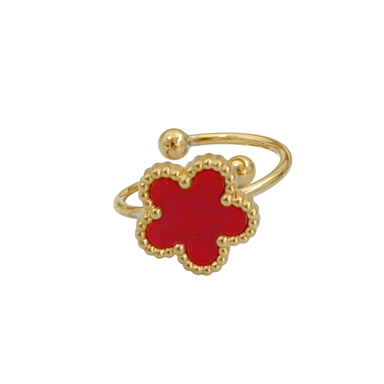 Bague fleur ajustable rouge et or