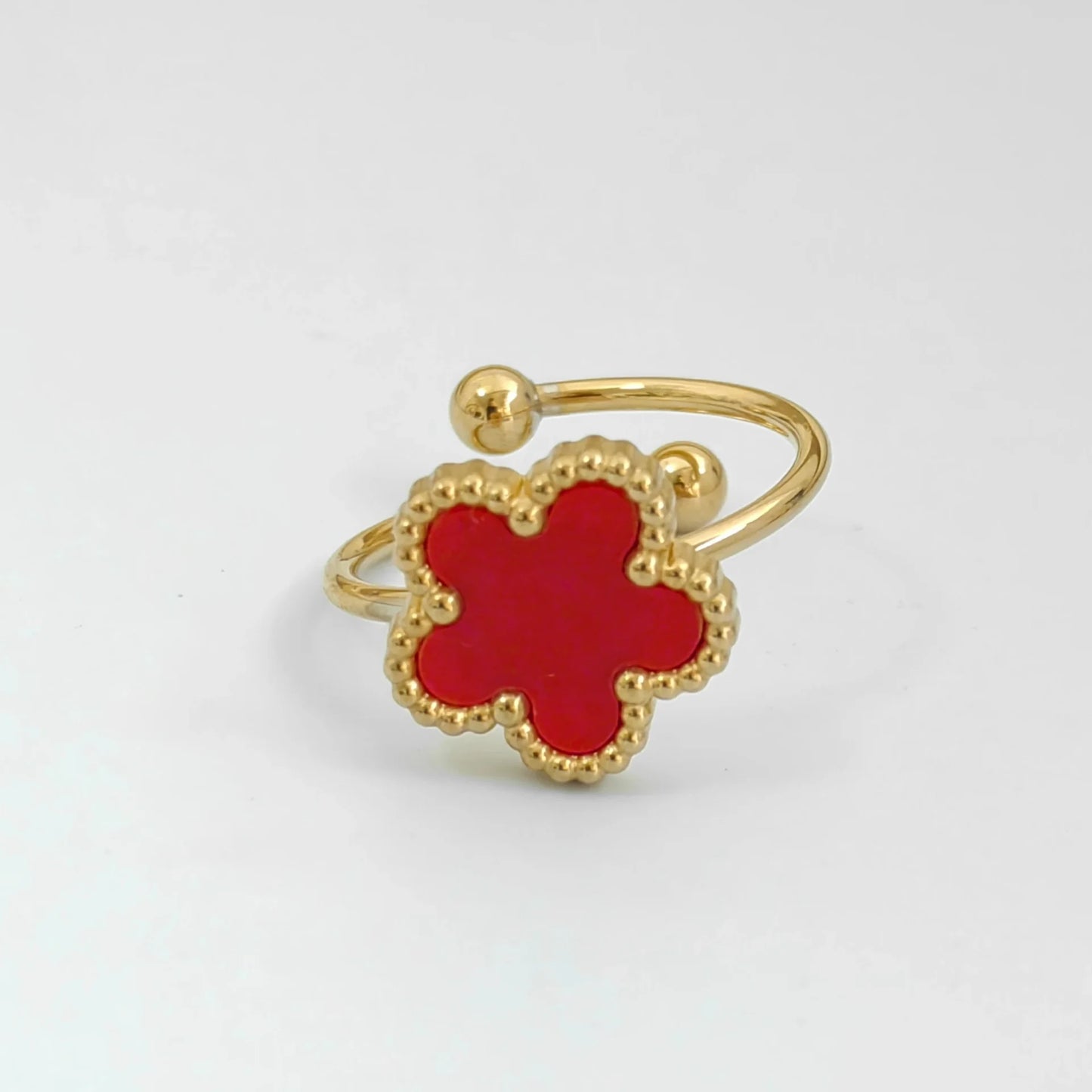 Bague fleur ajustable rouge et or