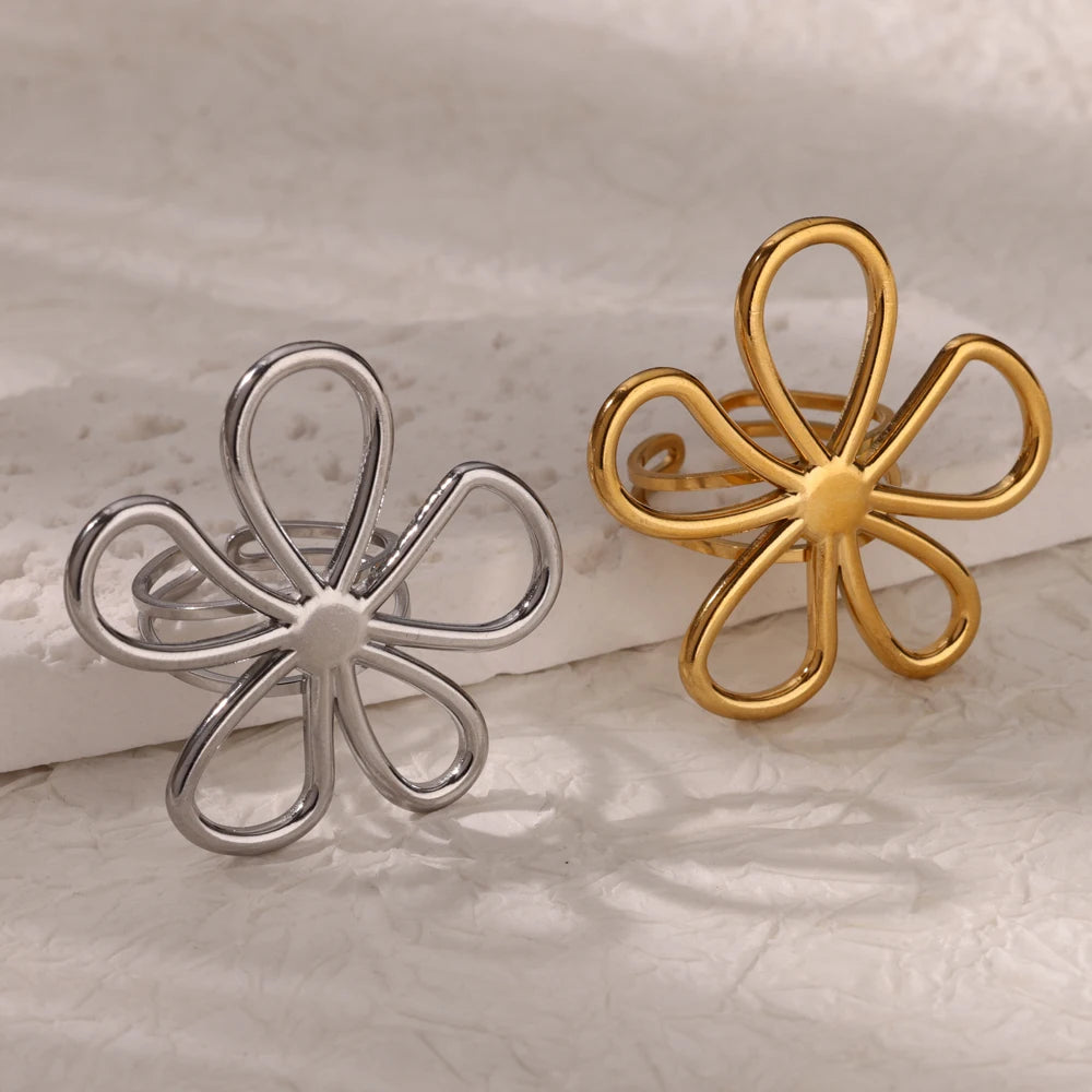 Bague fleur argentée ajustable fantaisie