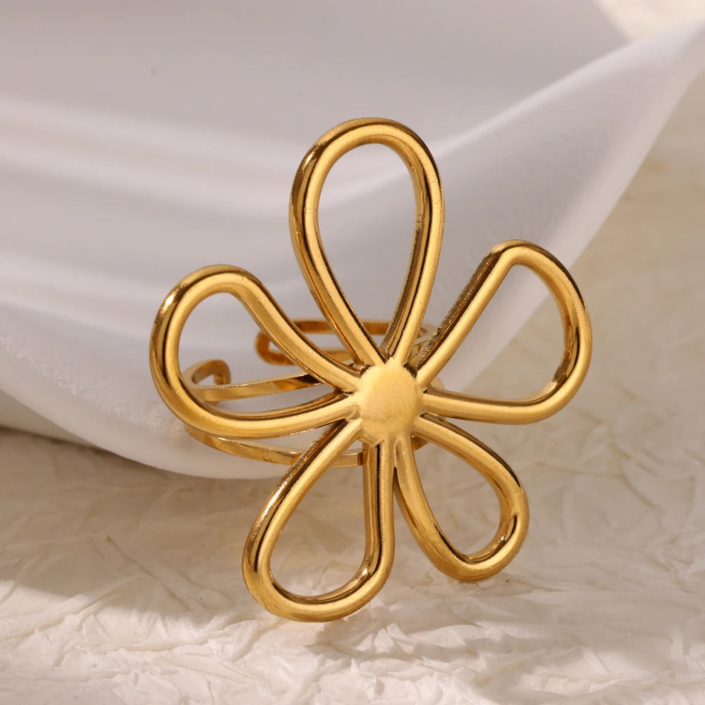Bague fleur dorée ajustable fantaisie