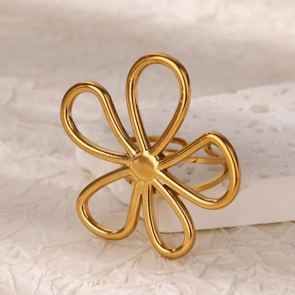 Bague fleur dorée ajustable fantaisie