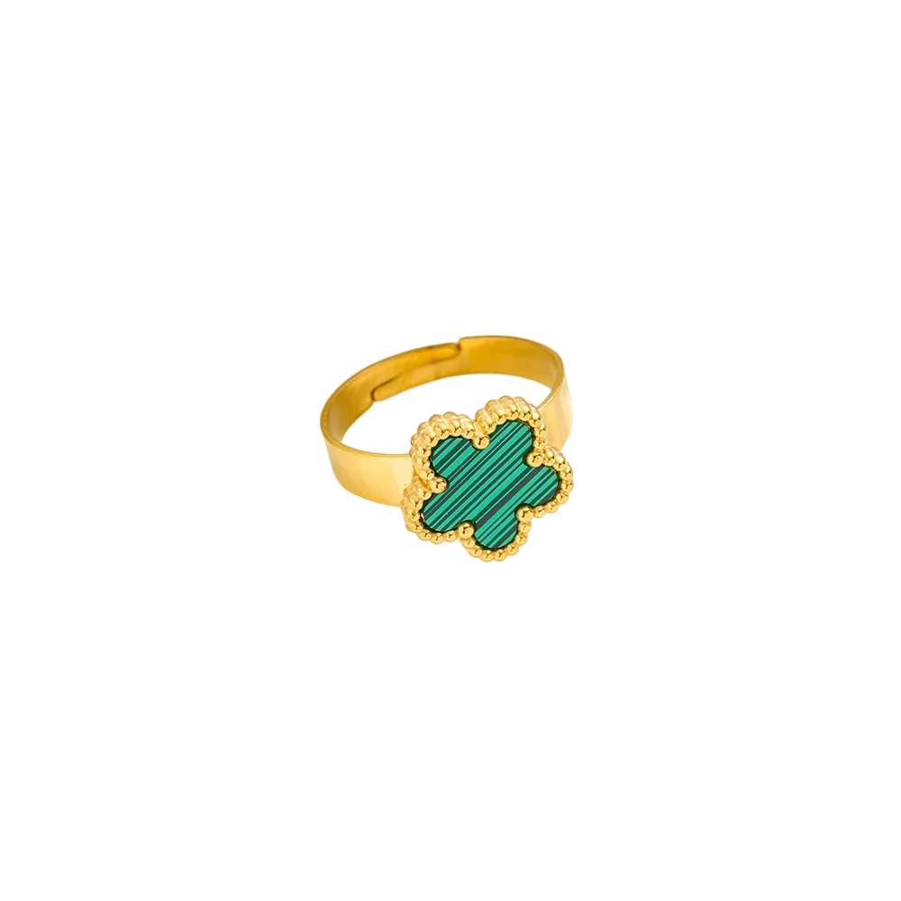 Bague fleur verte en acier inoxydable