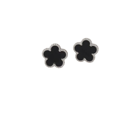 Boucles d'oreilles argentées à fleurs noires multiples