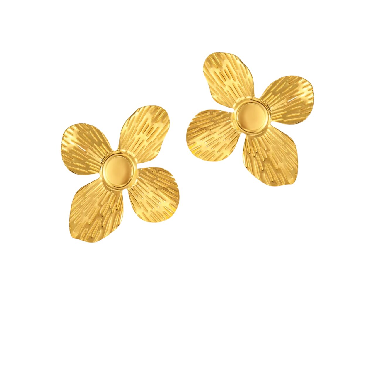 Boucles d'oreilles fleurs dorées 4 pétales