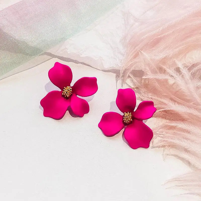 Boucles d'oreilles fleurs roses réalistes