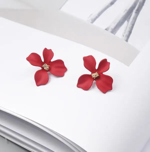 Boucles d'oreilles fleurs rouges réalistes