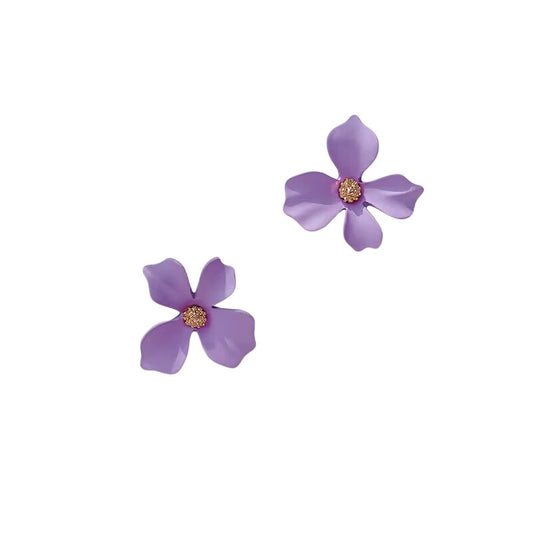 Boucles d'oreilles fleurs violettes réalistes