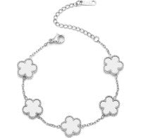 Bracelet argenté à fleurs blanches multiples