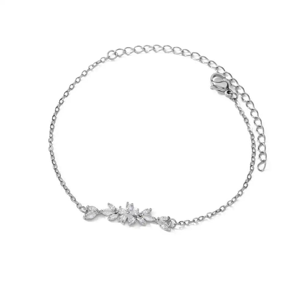 Bracelet fleur argentée avec cristaux