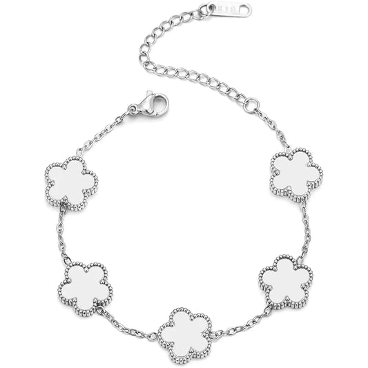 Bracelet fleurs blanc et argent