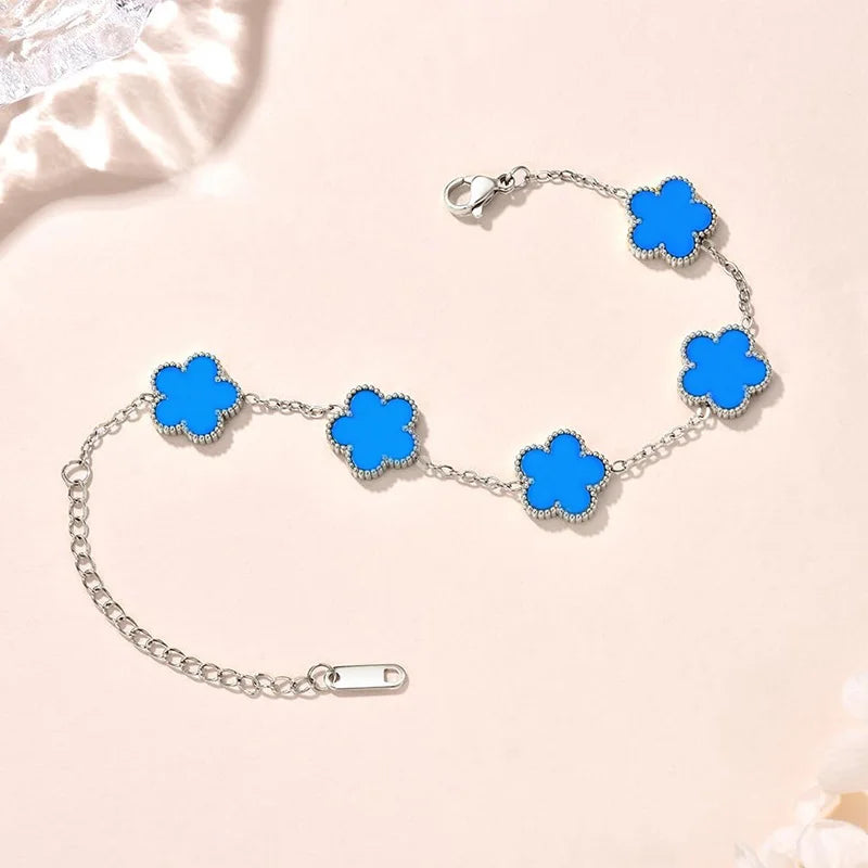 Bracelet fleurs bleu et argent