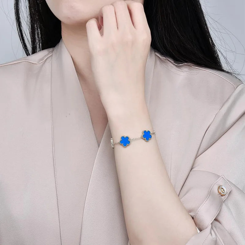 Bracelet fleurs bleu et argent