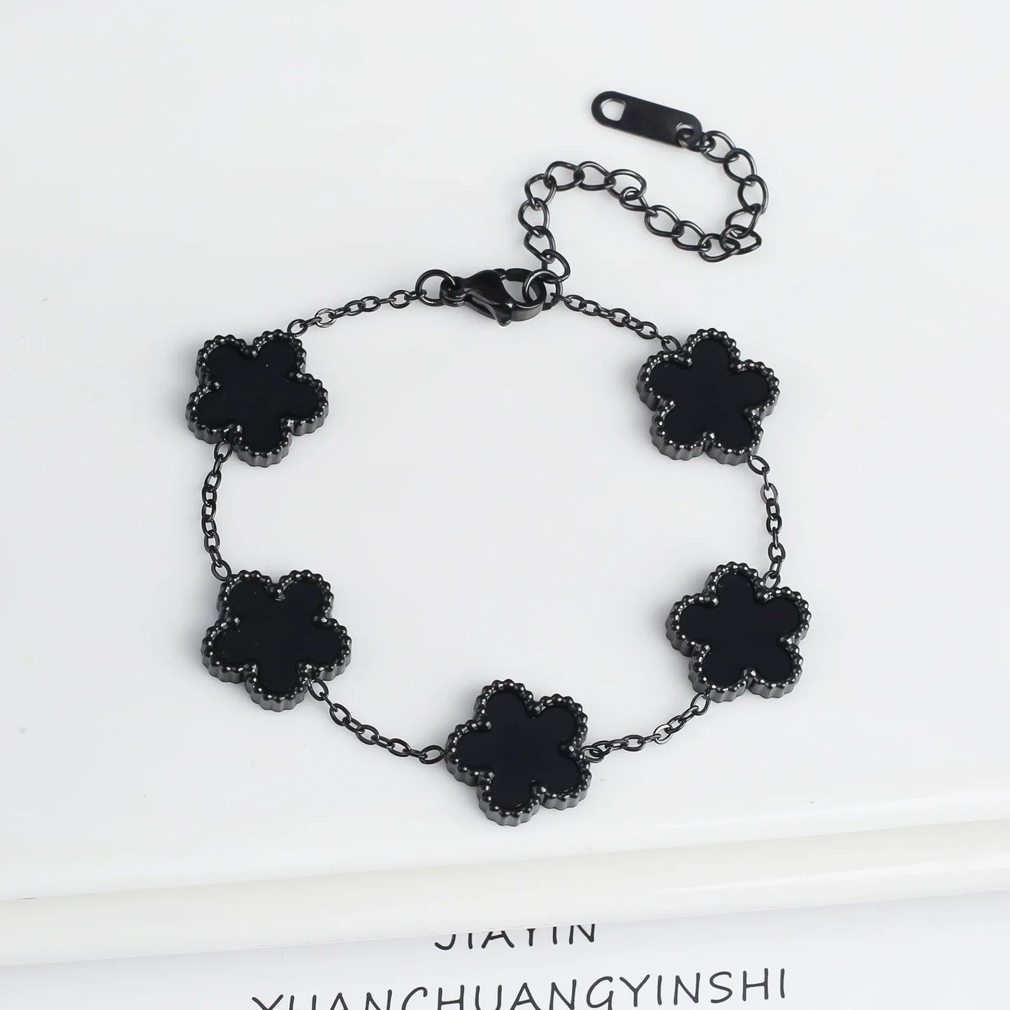 Bracelet fleurs noir laqué
