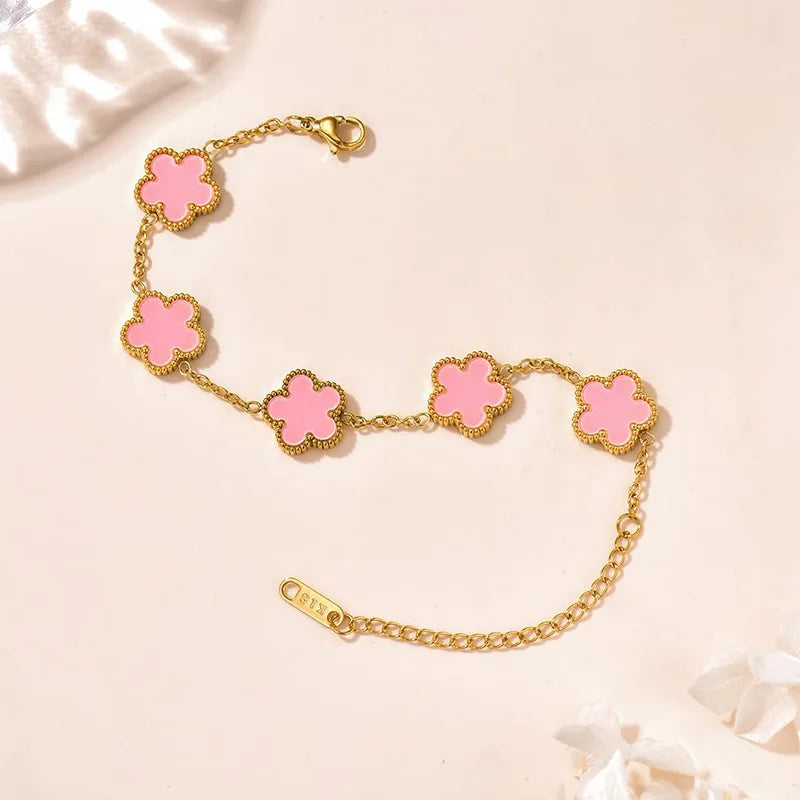 Bracelet fleurs rose et or