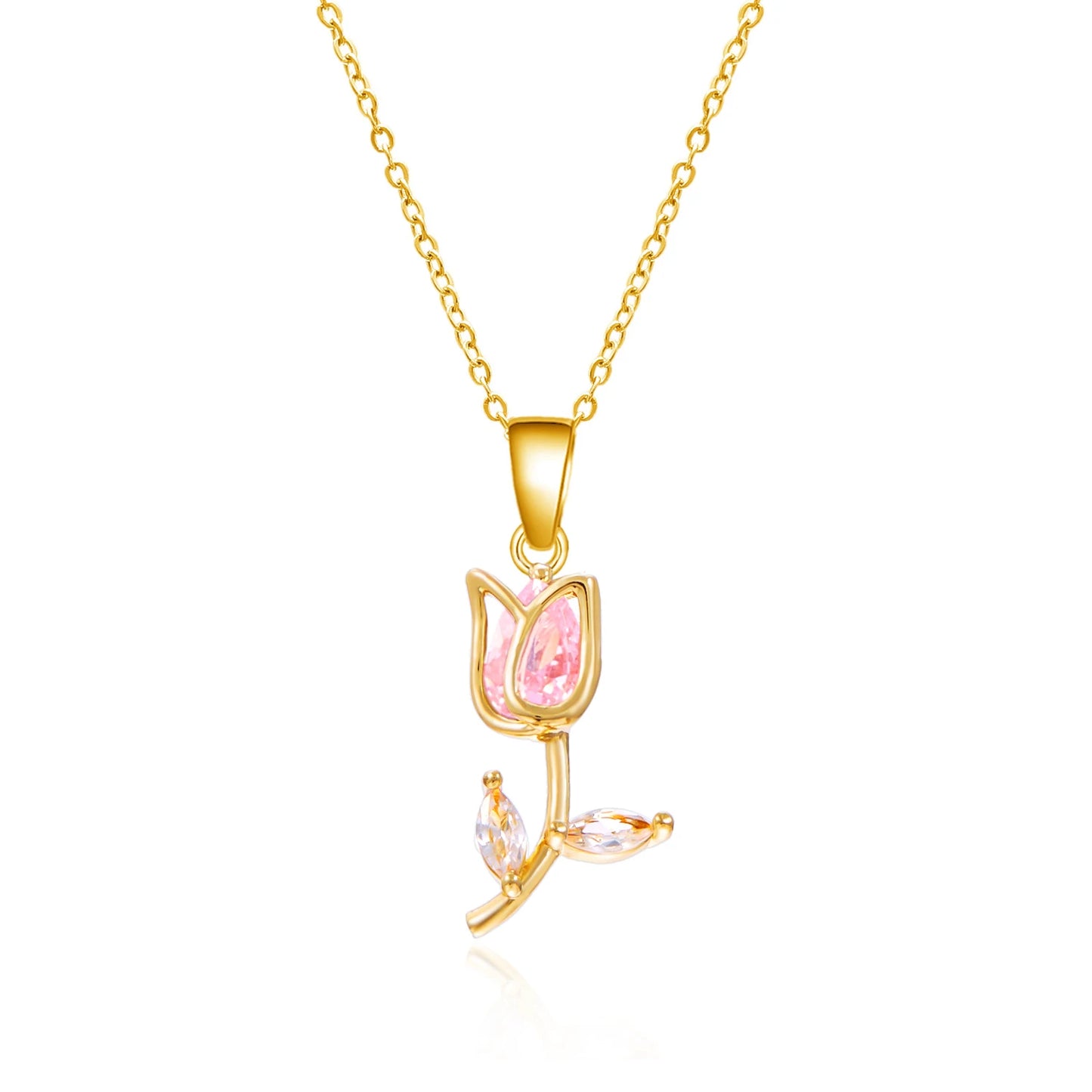 Collier avec pendentif tulipe doré et rose