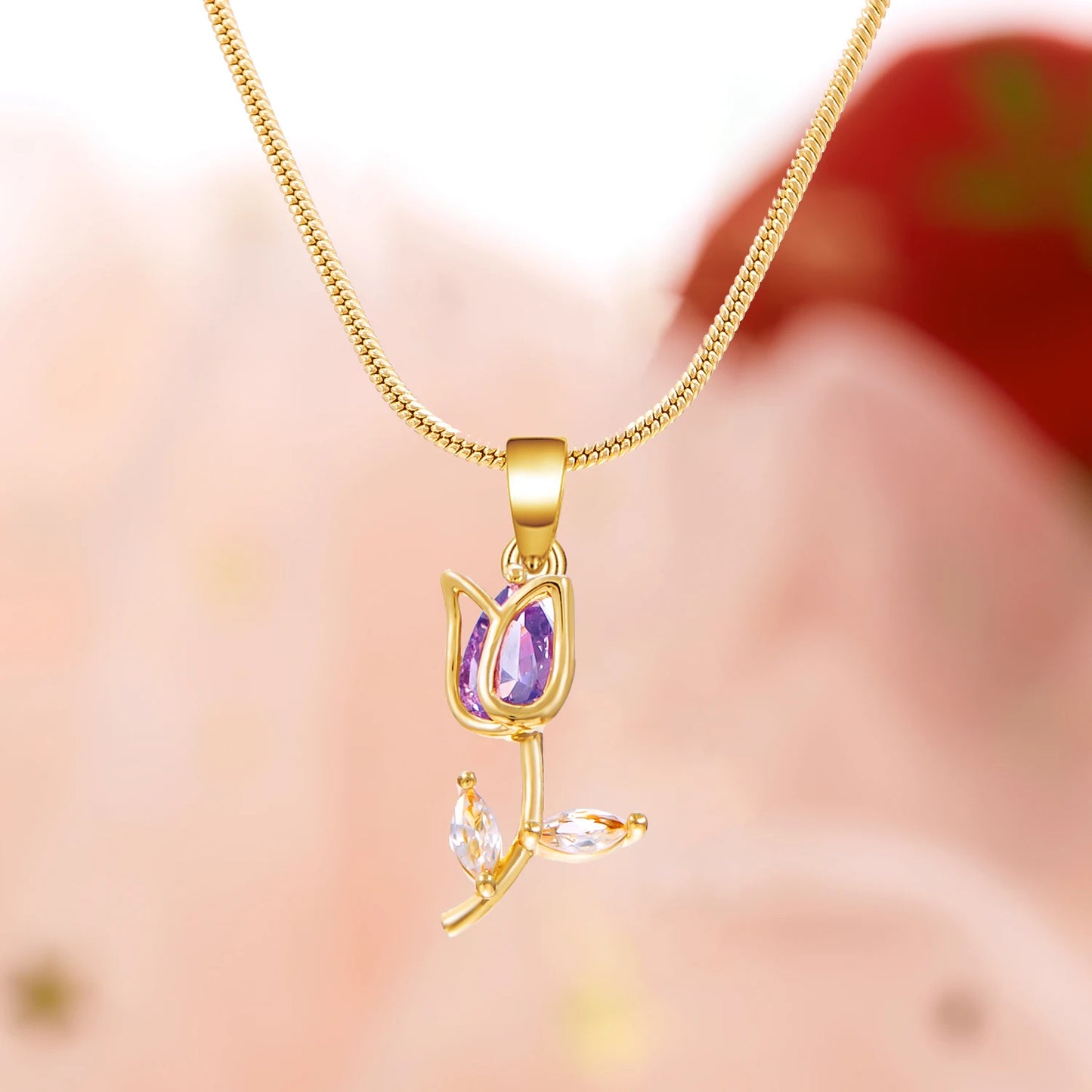 Collier avec pendentif tulipe doré et violet