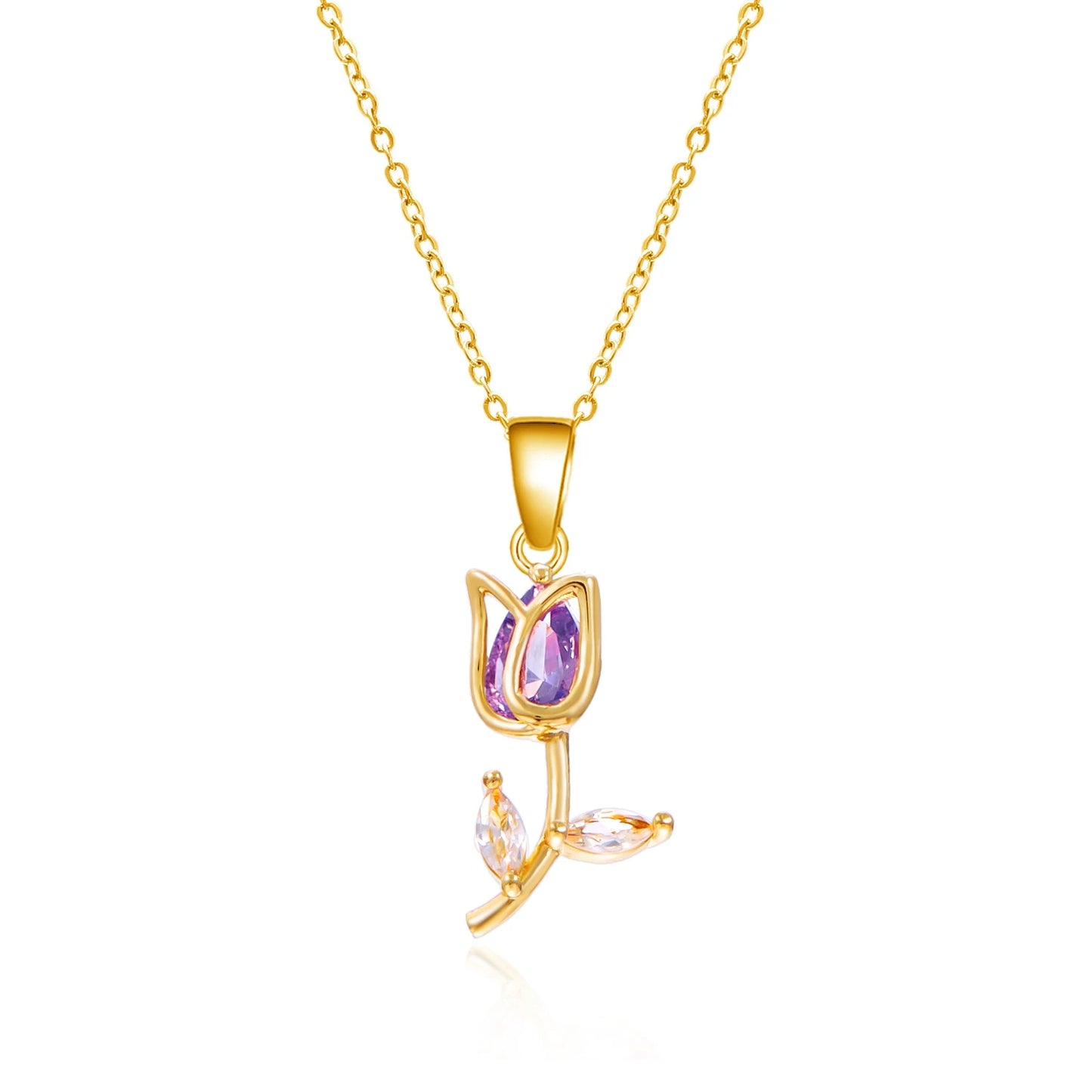 Collier avec pendentif tulipe doré et violet