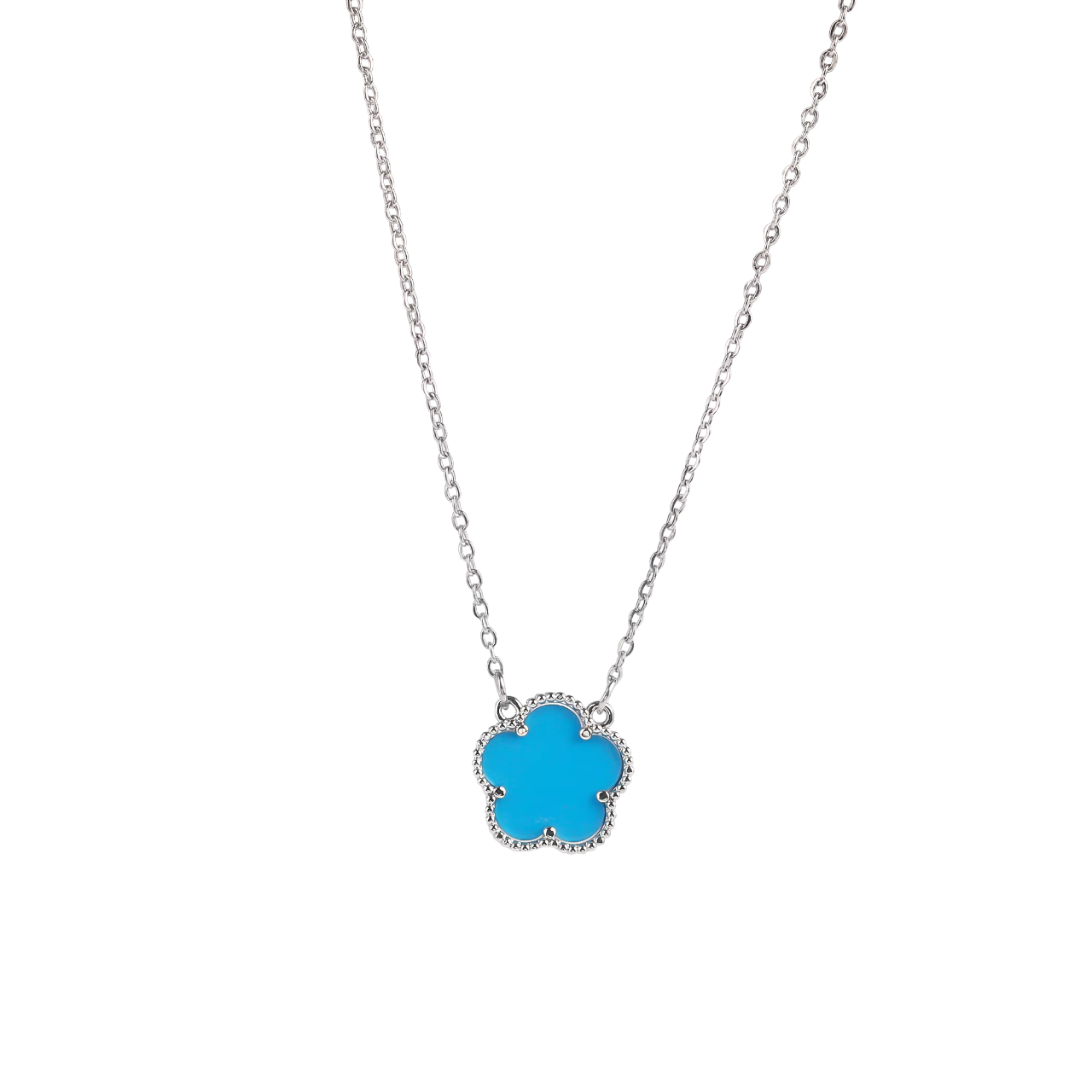 Collier fleur bleu et argent