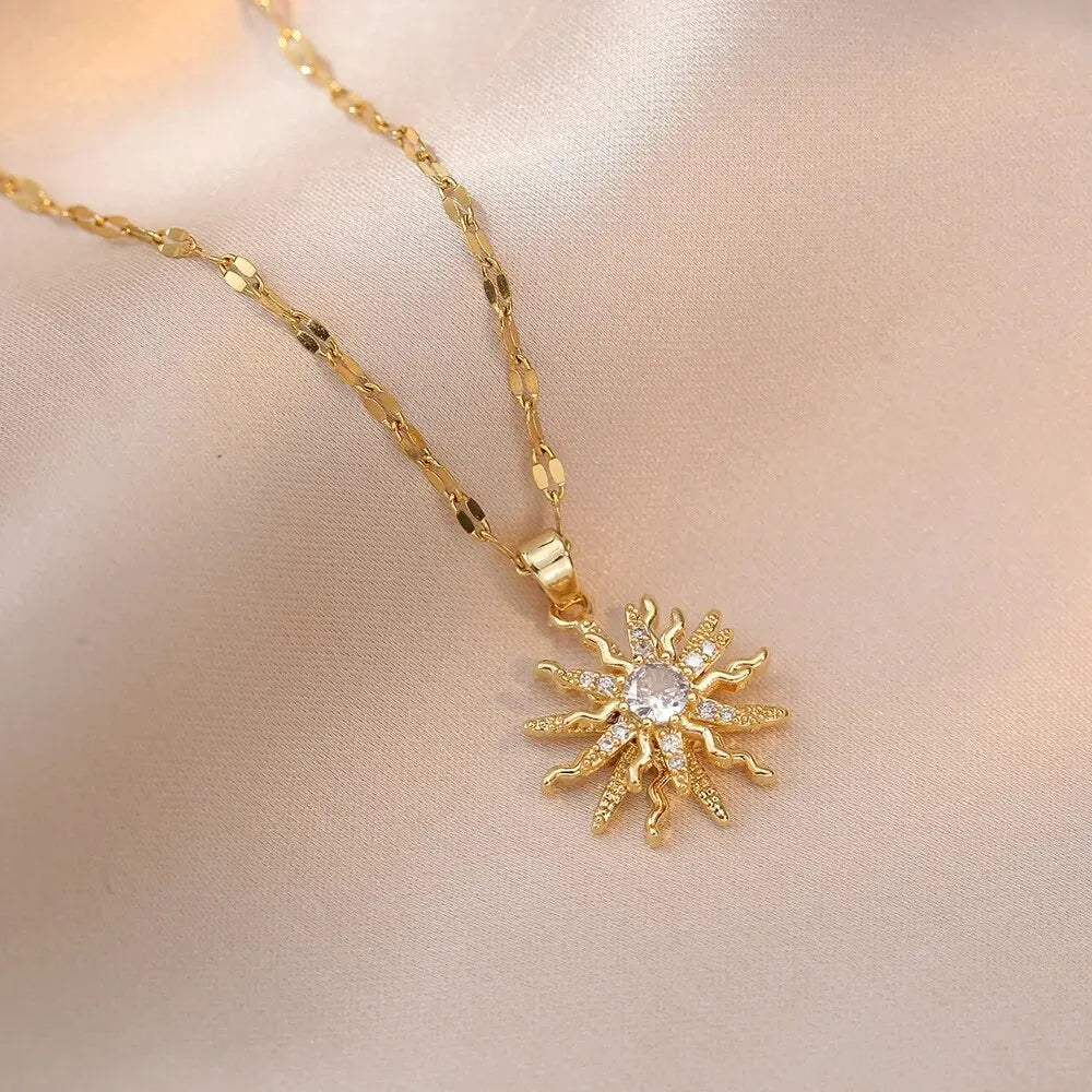 Collier fleur brillante doré