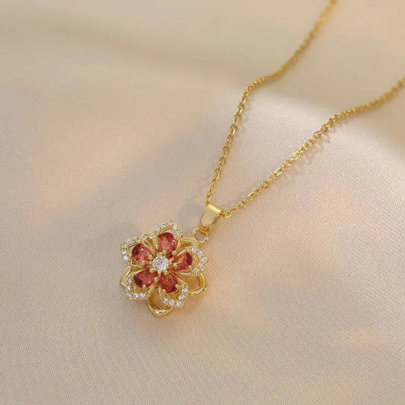 Collier fleur doré et rouge