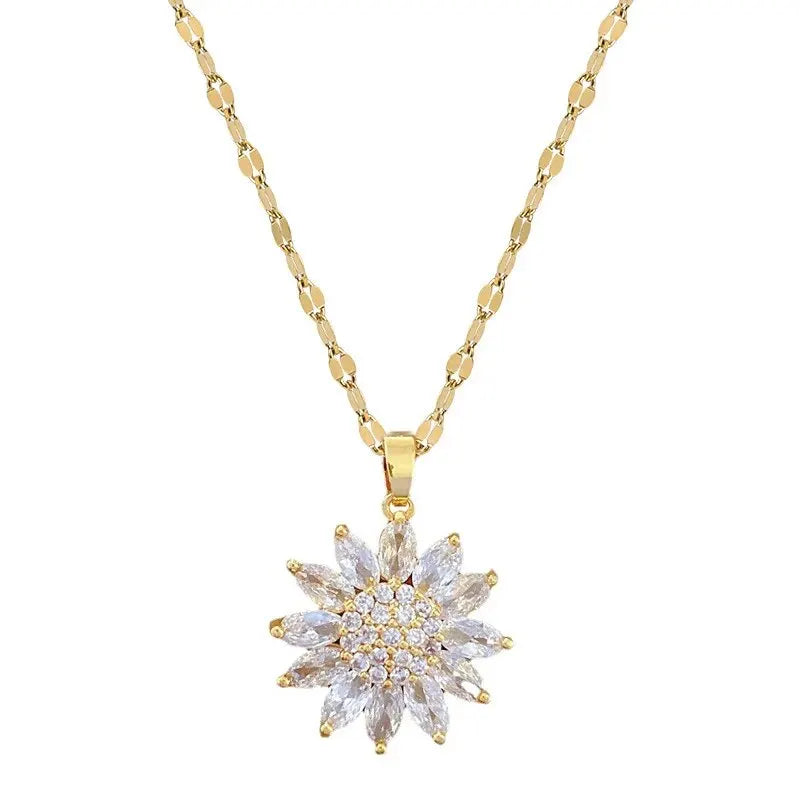 Collier fleur dorée rotative