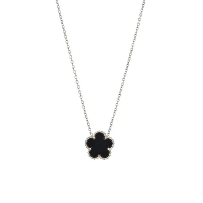 Collier fleur noir et argent