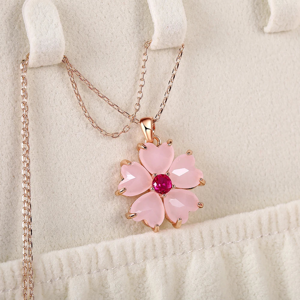 Collier fleur résine rose et doré