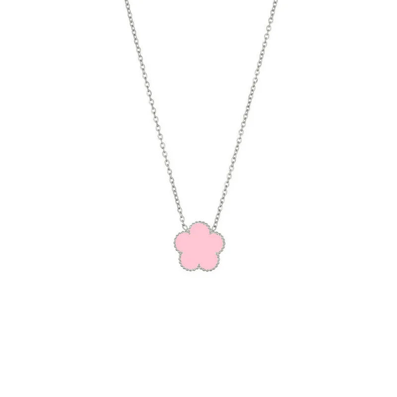 Collier fleur rose et argent