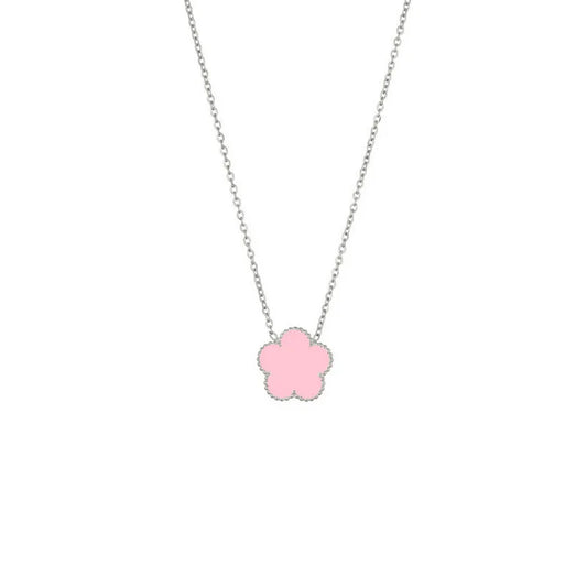 Collier fleur rose et argent