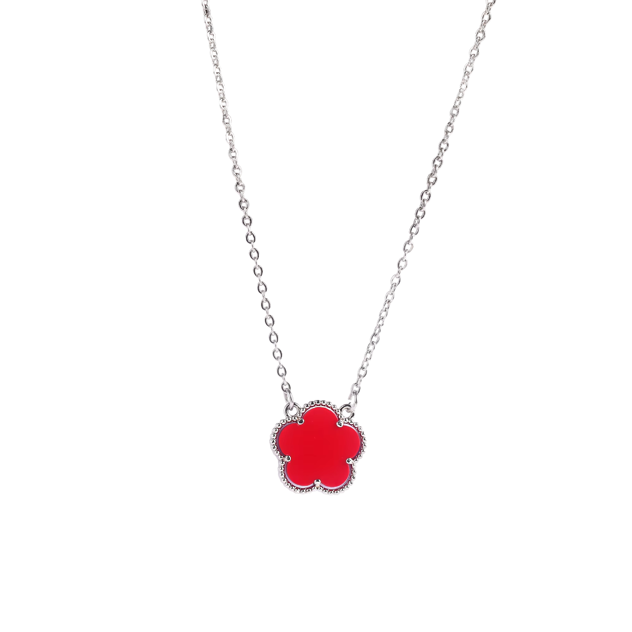 Collier fleur rouge et argent