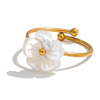 Bague fleur blanche et dorée ajustable femme