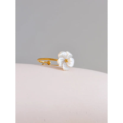 Bague fleur blanche et dorée ajustable femme