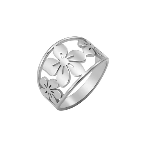 Bague à fleurs multiples argentées