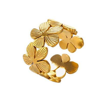 Bague ajustable dorée à fleurs multiples