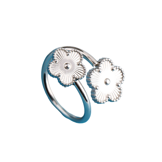 Bague double fleur argent