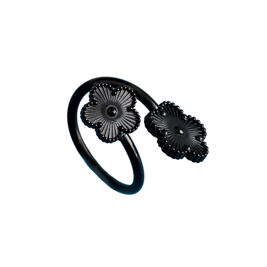 Bague double fleur noir