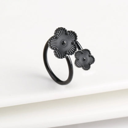 Bague double fleur noir