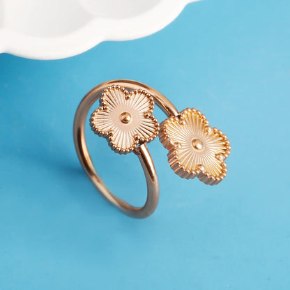 Bague double fleur or rose