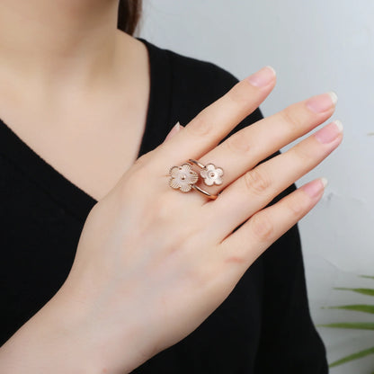 Bague double fleur or rose