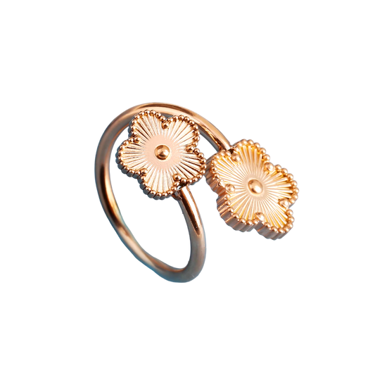 Bague double fleur or rose