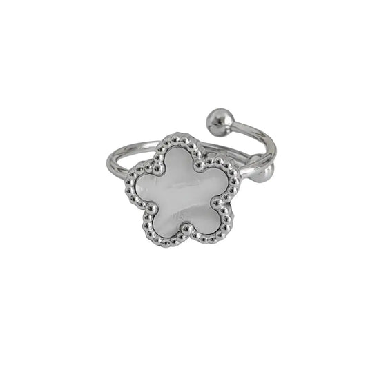 Bague fleur ajustable argent