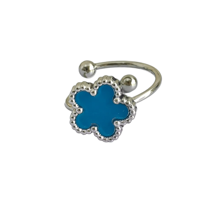 Bague fleur ajustable bleue et argent