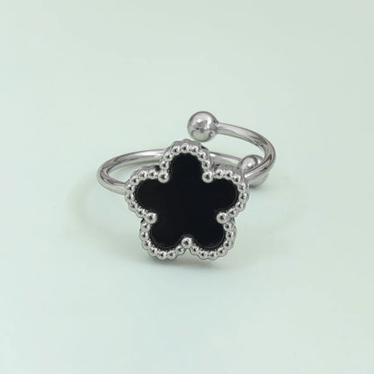 Bague fleur ajustable noire et argent