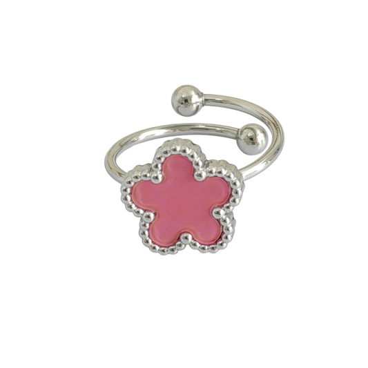 Bague fleur ajustable rose et argent